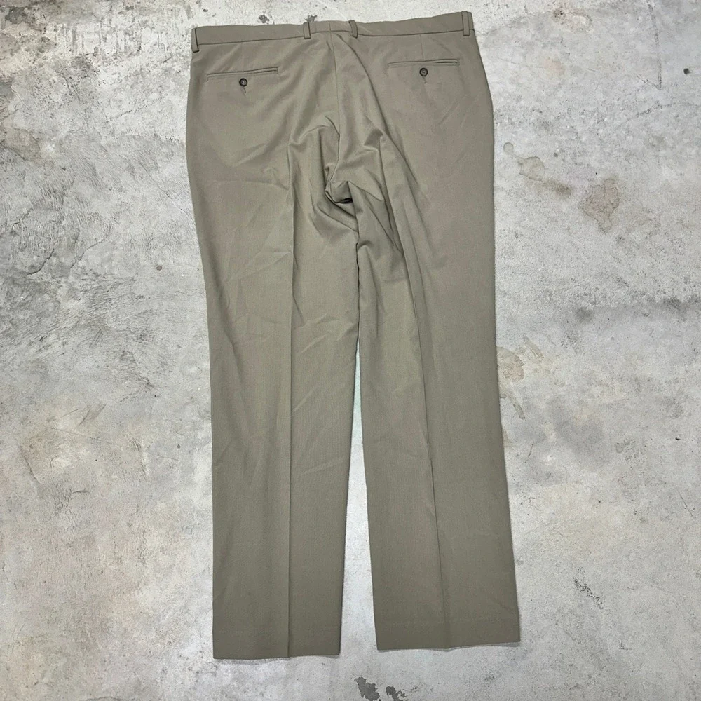 Nautica Men's Tan Chinos Flat Front Dress Pants Size 42W‎ x 32L Polyester Blend